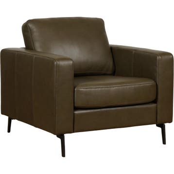 Leren fauteuil Match - Rancho Green (olijf/groen) - Poten, Nieuw, Ophalen of Verzenden, 75 tot 100 cm, Modern