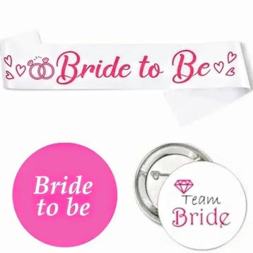 Bride to Be set met sjerp en buttons roze en wit 14-delig, Verzenden, Nieuw, Feestartikel, Geboorte of Huwelijk