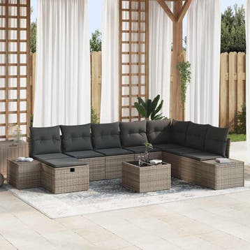 vidaXL Tuin Sofa Set 9 st Grijs poly rattan, Tuin en Terras, Verzenden, Nieuw, Meer dan 8 zitplaatsen
