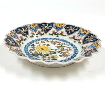 Vintage Makkum 1010 porseleinen wandbord met blauwe en gele, Verzenden, Gebruikt