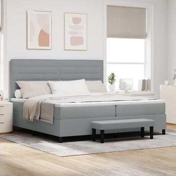 vidaXL Boxspringbed met hoofdeinde Lichtgrijs 200 x 200 cm, Verzenden, Nieuw, Tweepersoons, Stof