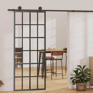 vidaXL Schuifdeur 76x205 cm ESG-glas en aluminium zwart, Verzenden, Nieuw