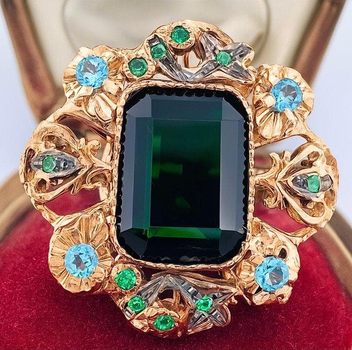 Zonder minimumprijs - Ring - 9 kt. Roségoud, Zilver Smaragd, Sieraden, Tassen en Uiterlijk, Ringen