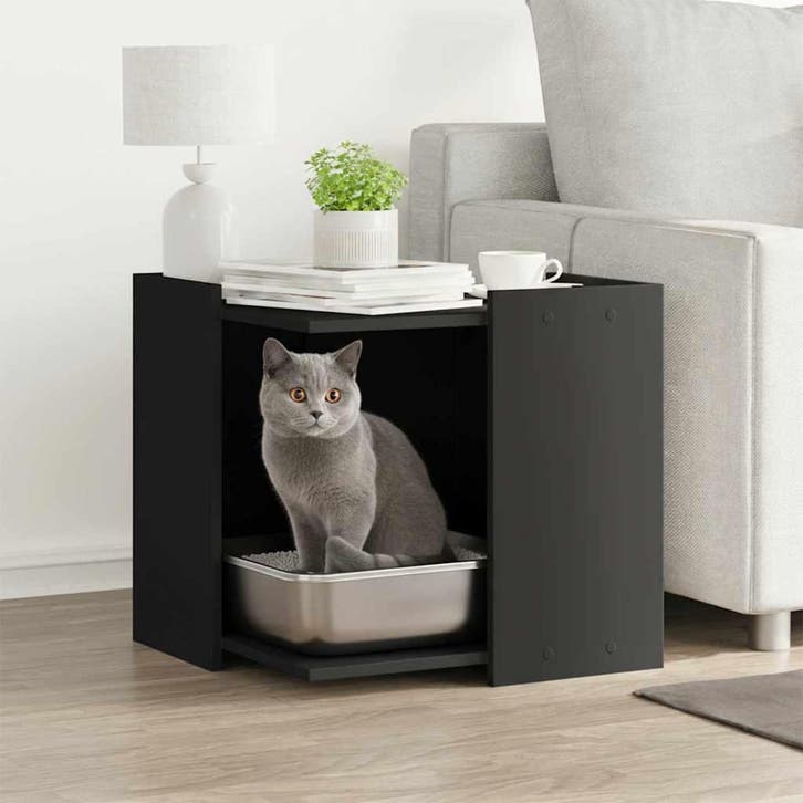 vidaXL Kattenbakkast 53x53x51 cm bewerkt hout zwart, Dieren en Toebehoren, Katten-accessoires, Nieuw, Verzenden