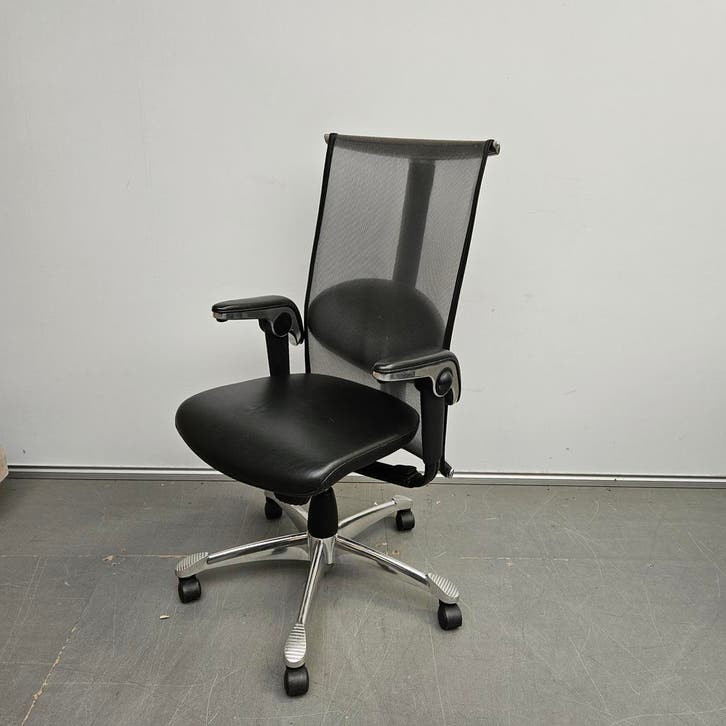 HAG H09 luxe vergaderstoel / bureaustoel - zwarte lederen be, Huis en Inrichting, Stoelen, Ophalen of Verzenden