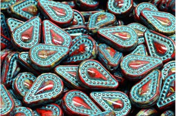4 x Tsjechische Glaskralen Tear Drop Beads 14x10mm rood b..., Ophalen of Verzenden, Nieuw, Kraal