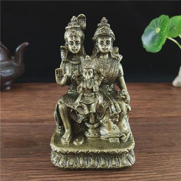 Bronzen Beeld Shiva, Parvati en Ganesha - Hindoeïstische Fam, Verzenden, Nieuw