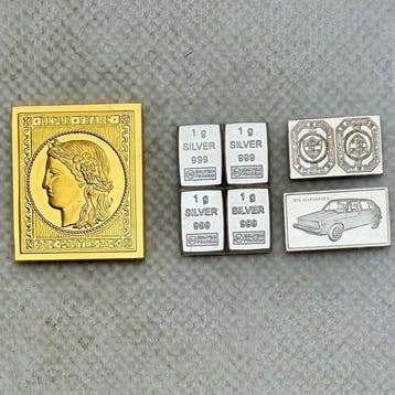 Duitsland, Colombia, Frankrijk. Lote 7 lingotes plata (con