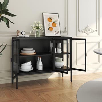 Vitrinekast Borshavisa staal 80x100x35 cm zwart [en.casa], Verzenden, Nieuw