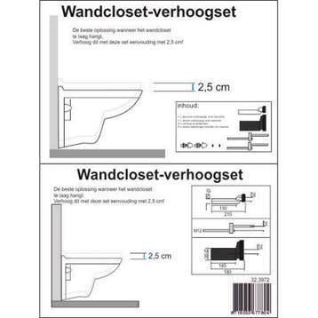 BWS Wandcloset-Verhoogset Tbv Inbouwreservoir Compleet Zwart, Ophalen of Verzenden, Nieuw, Overige typen