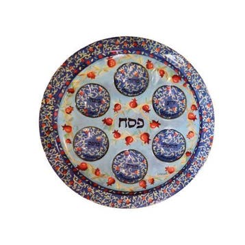 Seder schaal van aluminium met prachtige handschildering..., Nieuw