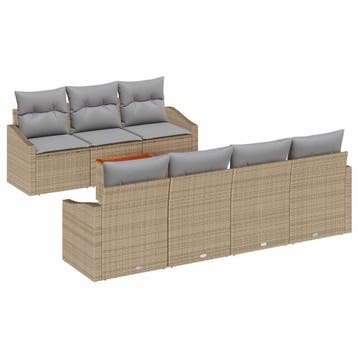 vidaXL Tuinbankenset 8 st Beige poly rattan, Tuin en Terras, Tuinsets en Loungesets, Verzenden, Nieuw, Rotan, 8 zitplaatsen