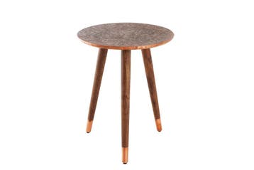 Design bijzettafel ALCAZAR 50cm antiek koper metaal acacia, Huis en Inrichting, Ophalen of Verzenden, Nieuw