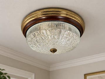 Geoluz grote vintage plafonnière – zwaar reliëfglas –