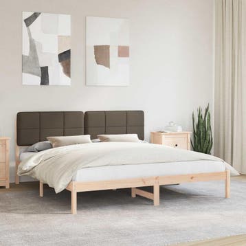 vidaXL Bedframe met Gevoerd Hoofdgedeelte Taupe 200 x 200 cm, Verzenden, Nieuw, Tweepersoons, Hout