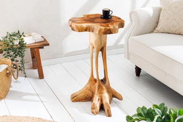 Massief houten bijzettafel ROOT 70cm naturel teakhout, Huis en Inrichting, Ophalen of Verzenden, Nieuw
