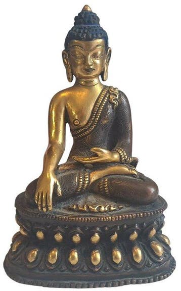 Beeld, Statua Buddha - 9.5 cm - Verguld brons, Antiek en Kunst