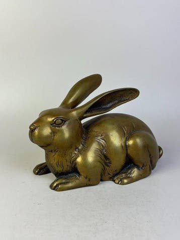 Beeld, Crouching Rabbit - 11.6 cm - Koper
