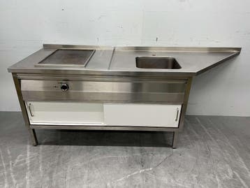 RVS Grillplaat Bakplaat Gladde bakplaat met Trespa onderstel, Ophalen of Verzenden, Gebruikt