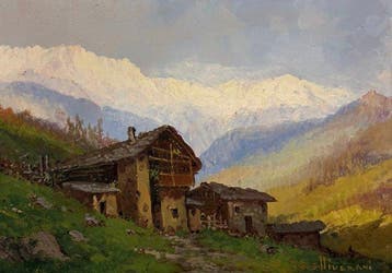 Italiaanse school (XX) - Scorcio di Montagne con Baita, Antiek en Kunst