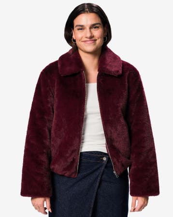 HEMA Damesjas Rafi bomber imitatiebont bordeauxrood nu 29.99, Verzenden, Nieuw