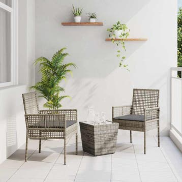 vidaXL Tuin Bistro Set 3 st Grijs poly rattan, Verzenden, Nieuw, Rotan, 3 zitplaatsen
