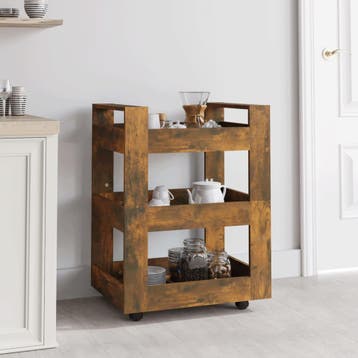 vidaXL Keukentrolley 60x45x80 cm bewerkt hout gerookt, Verzenden, Nieuw