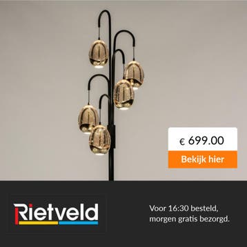 Rietveld-Vloerlampen-Zwart, Goud-Glas, Metaal, Verzenden, Nieuw