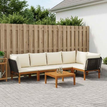 vidaXL 6 st Massief acaciahout & touw Naturel, Verzenden, Nieuw, 6 zitplaatsen
