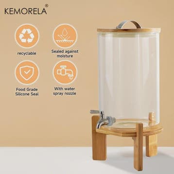 Glazen Drankdispenser 5L met Houten Standaard en Kraantje -, Verzenden