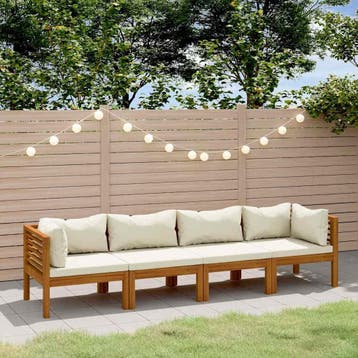 vidaXL Tuinbank 4-zits met crèmekleurig kussen massief, Verzenden, Nieuw, Hardhout