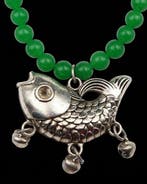 Smaragd - Boeddhistische halsketting - Goudvis - Rijkdom en