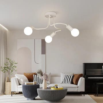 Industriële plafondlamp wit retro 3 E27, Verzenden, Nieuw