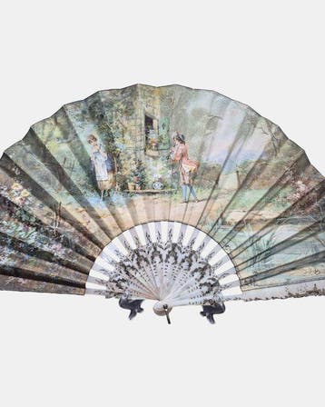 Exceptional Large Signed French Fan in Mother-of-Pearl with, Antiek en Kunst