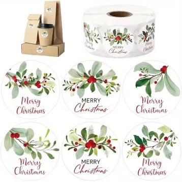 Sluitstickers grotere kerstetiketten merry christmas hulst, Ophalen of Verzenden, Nieuw
