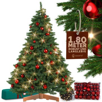 Kunstkerstboom Premium 180cm + kerstballen rood + sprookj..., Verzenden, Nieuw