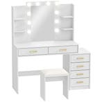 Kaptafel Met Verlichte Spiegel En Gestoffeerde Kruk, Make-up, Verzenden, Nieuw