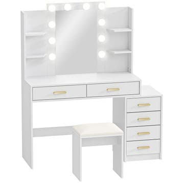 Kaptafel Met Verlichte Spiegel En Gestoffeerde Kruk, Make-up, Verzenden, Nieuw