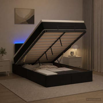 vidaXL Ottoman Bed met Matrassen en LED Zwart 120 x 190 cm, Verzenden, Nieuw, Zwart, Stof