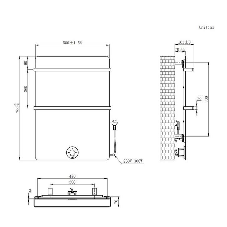 Elektrische Radiator Best Design Brenner Black 70x50cm 300W, Doe-het-zelf en Verbouw, Verwarming en Radiatoren, Ophalen of Verzenden