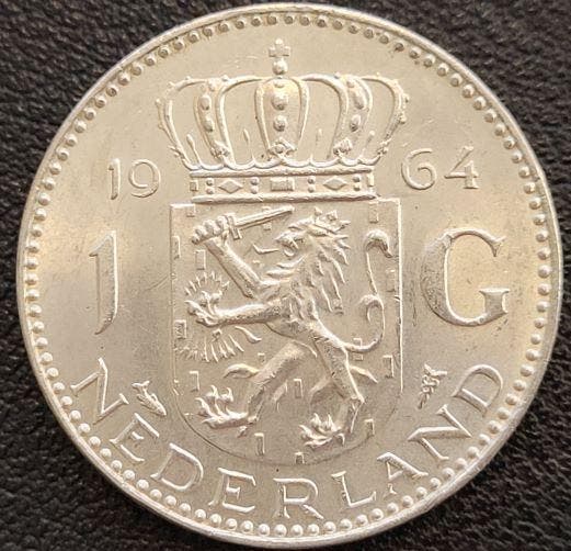 Nederlandse zilveren Gulden 1964, Postzegels en Munten, Munten | Nederland, Losse munt, Koningin Juliana, Zilver, Verzenden