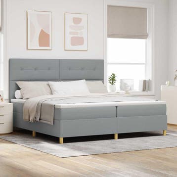 vidaXL LED Box Spring Bed met hoofdeinde Lichtgrijs 200 x, Verzenden, Nieuw, Stof