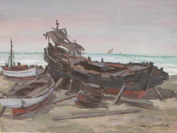 Miguel Martínez Verchili (1898 - 1989) - Barcas en la orilla