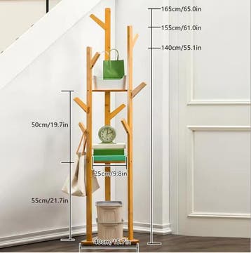 Bamboe Kapstokstandaard met 9 Haken en 3 Planken –Vrijstaand, Kleding | Dames, Kledingrekken, Verzenden, Nieuw