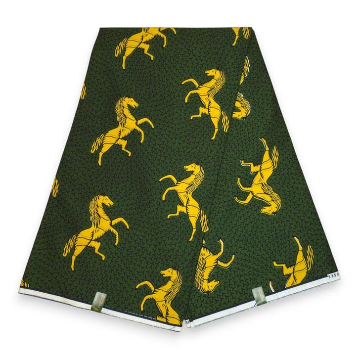 VLISCO stof Hollandais Afrikaanse Wax print - Groen / Geel J, Hobby en Vrije tijd, Stoffen en Lappen, Nieuw, Ophalen of Verzenden