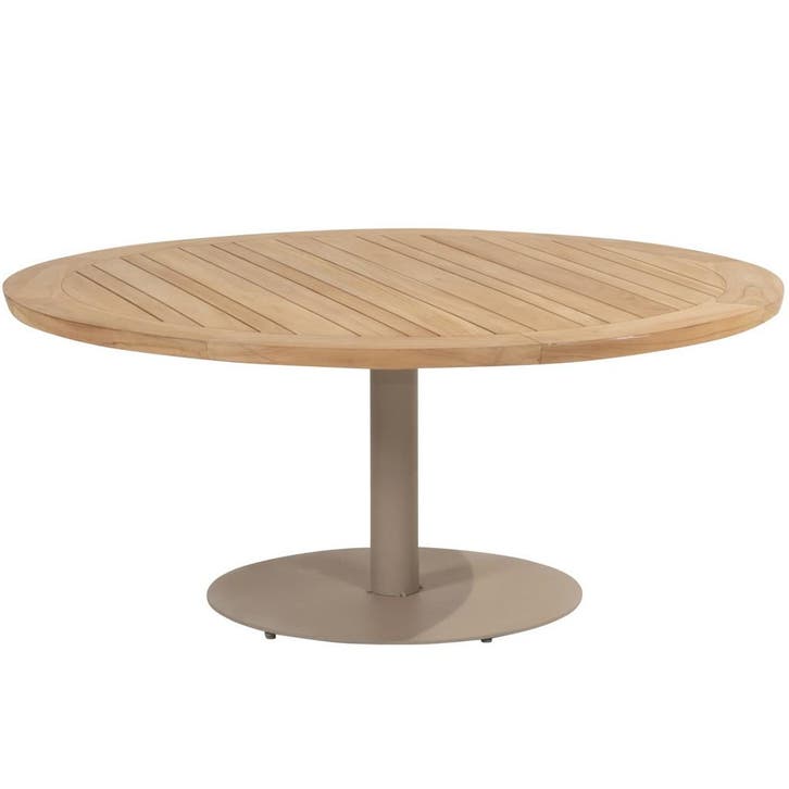 Saba low dining teak tafel 160ØxH69 cm met latte onderstel, Tuin en Terras, Tuintafels, Nieuw, Ophalen of Verzenden