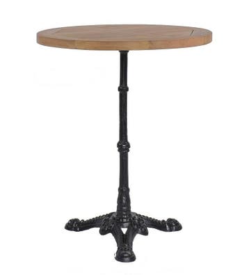 Teakhouten terras bistrotafel rond 60cm met gietijzeren voet, Ophalen of Verzenden, Nieuw in verpakking, Meubilair
