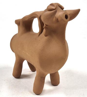 Vintage terracotta botijo in dierenvorm, Cuenca (Spanje),, Verzenden, Gebruikt