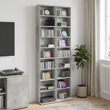 vidaXL CD Kast 2 st Betongrijs 33 x 23,5 x 175 cm Bewerkt, Huis en Inrichting, Verzenden, Nieuw