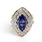 Ring - 18 karaat Geel goud, Witgoud - 5.59ct. tw. Tanzaniet, Nieuw